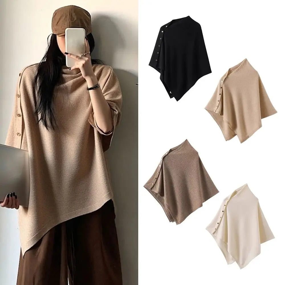 Women's Cashmere Pashmina Shawl Wrap Poncho – Button Knit Scarf