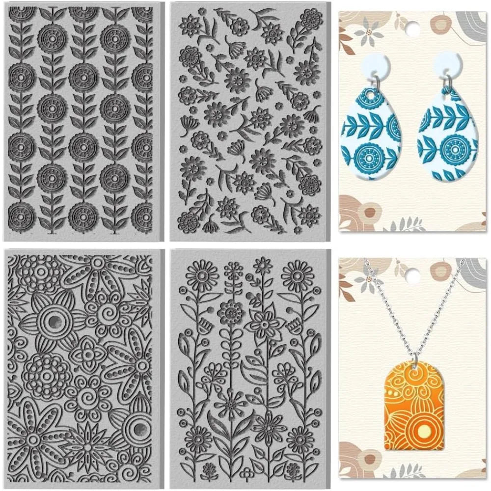 4-Sheet Abstract Floral Polymer Clay Texture Mat Set