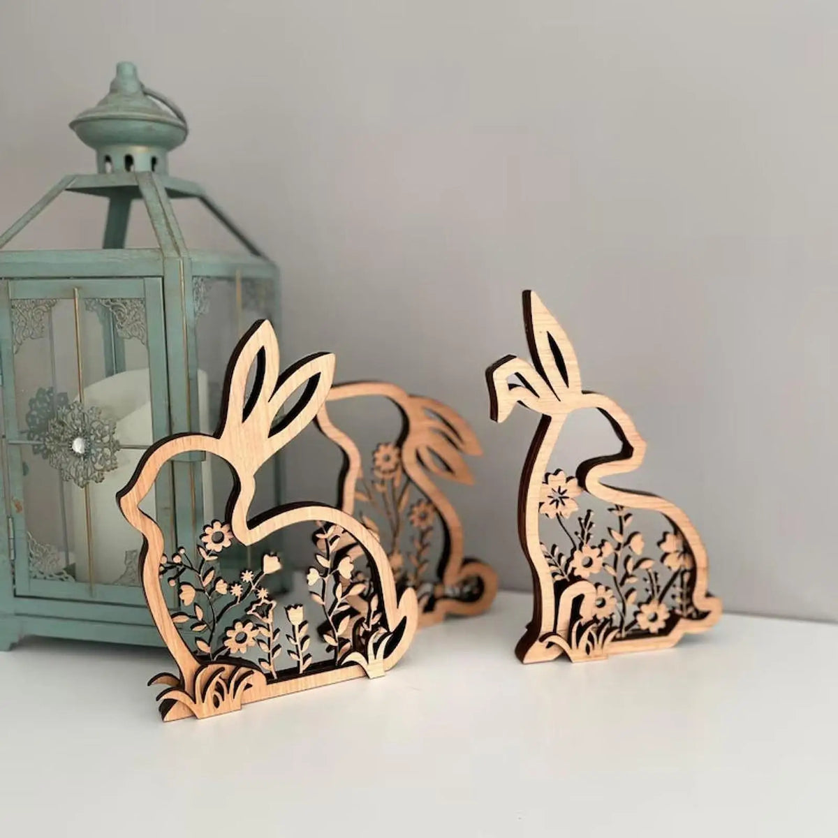 Wooden Easter Bunny Tabletop Signs – Set of 3 Decor Plaques