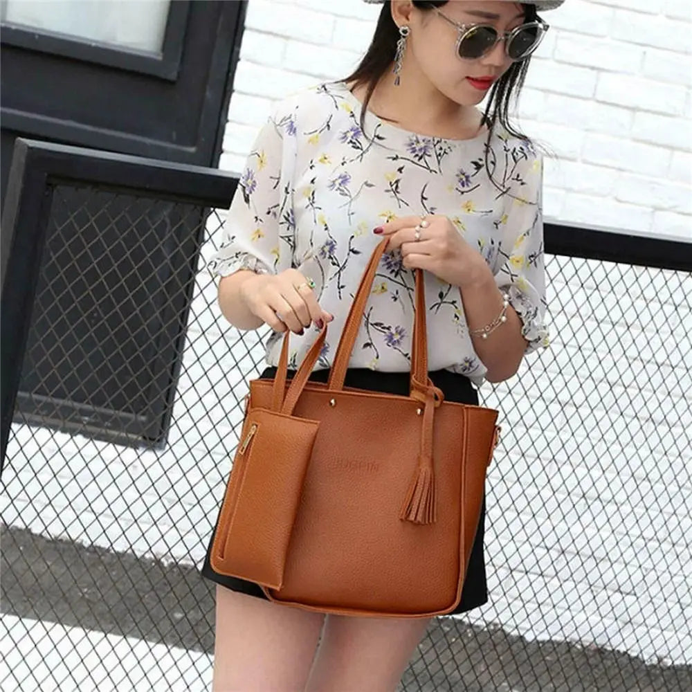 4-Piece PU Leather Bag Set – Handbag, Shoulder & Clutch Bag