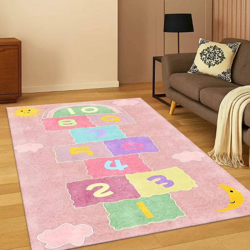 Kids Hopscotch Play Rug – Non-Slip Cartoon Area Rug