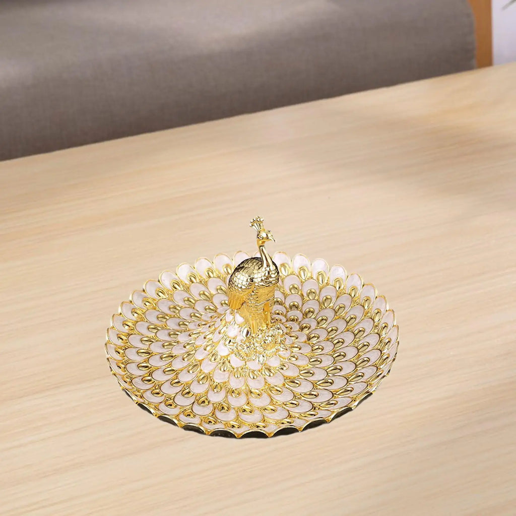 Decorative Peacock Metal Tray | Multicolor Snack & Fruit Bowl