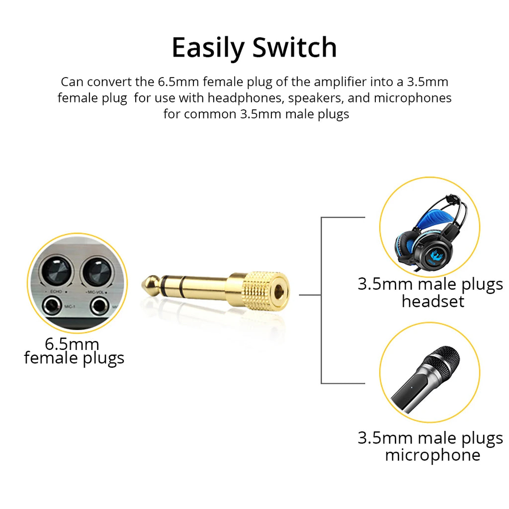 6.35mm to 3.5mm Gold-Plated Headphone Audio Adapter | FONKEN