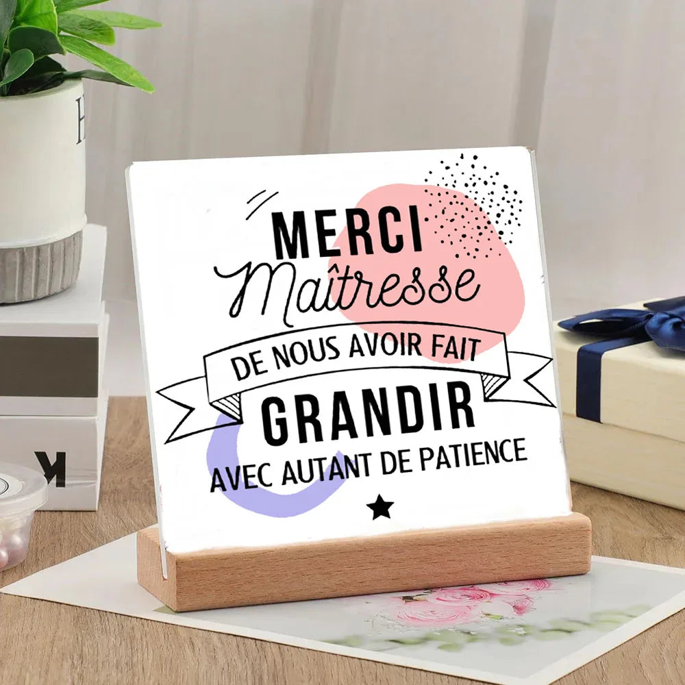 Thank You Teacher Ceramic Plaque Sign | Wood Stand Tabletop Decor