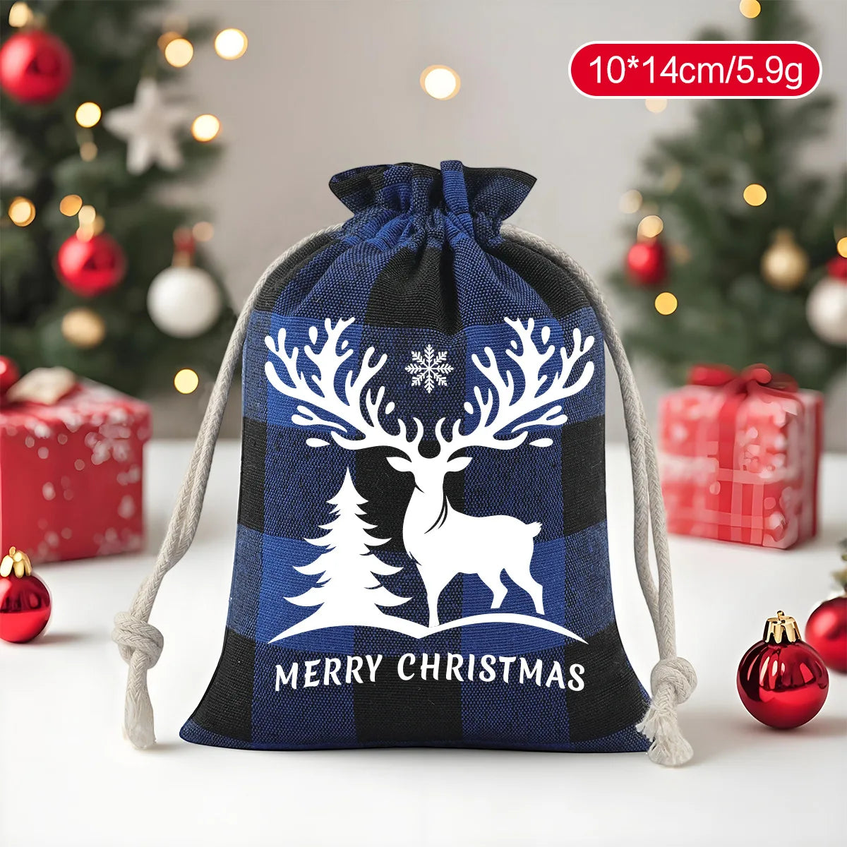Christmas Plaid Drawstring Bag – Cotton Gift & Candy Bag