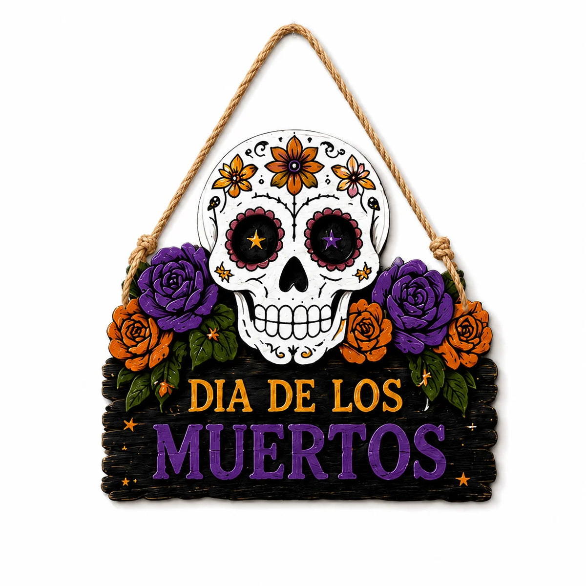 Halloween Wooden Door Sign – Black Cat Pumpkin Skull Plaque