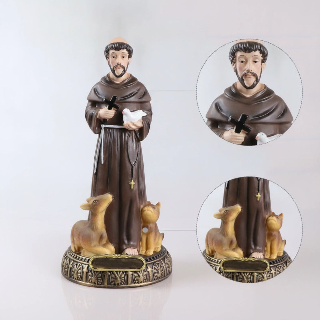 Saint Francis Statue with Animals – Hand-Painted Resin Figurine