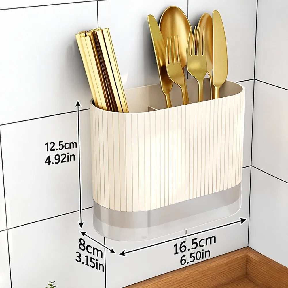 2-Pack Wall Mount Utensil Holder – 2-Compartment Cutlery Organizer