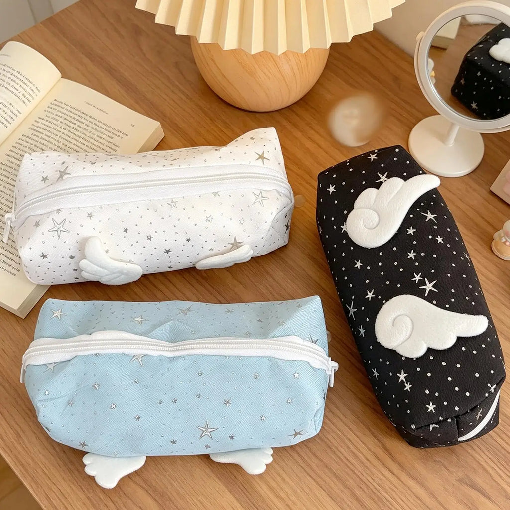Kawaii Angel Wing Pencil Case – Large Capacity Canvas Pen Bag