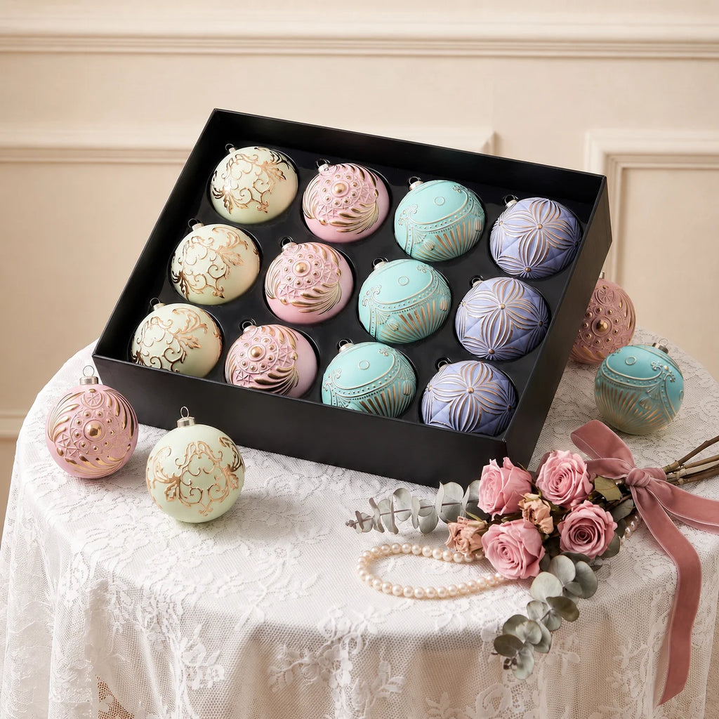 12-Piece Luxury Christmas Ball Ornaments – Pastel Gold Foil Set