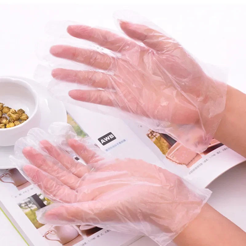 100-Pack Disposable Plastic Gloves for Kitchen, BBQ & Food Prep