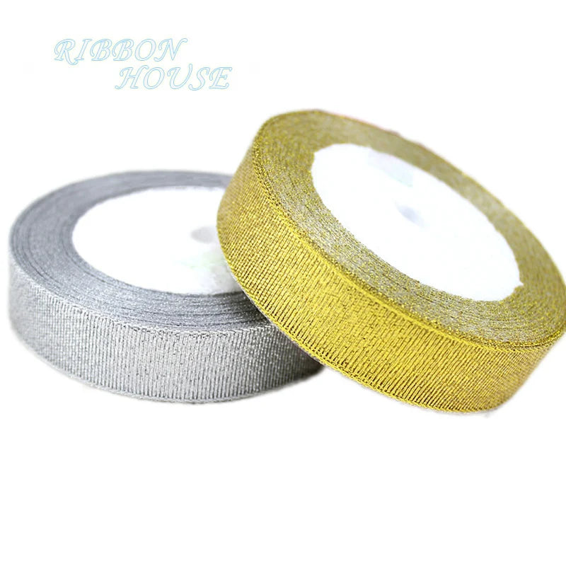 Gold & Silver Christmas Ribbon 25 Yards | Jacquard Polyester