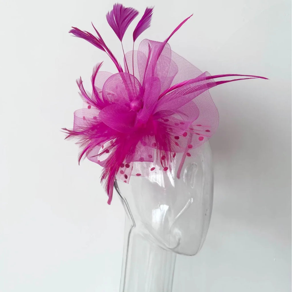 Feather Fascinator Top Hat – Polka Mesh Women's Headpiece