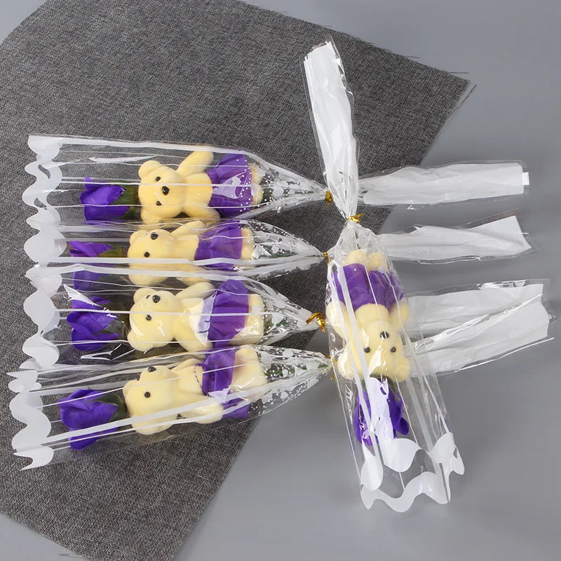 Soap Rose Bouquet with Teddy Bear – Artificial Flower Gift