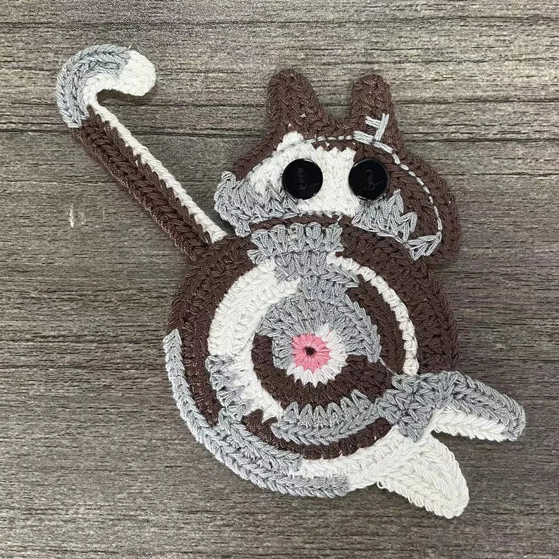Handmade Crochet Cat Coaster – Knitted Felt Mug Pad Gift