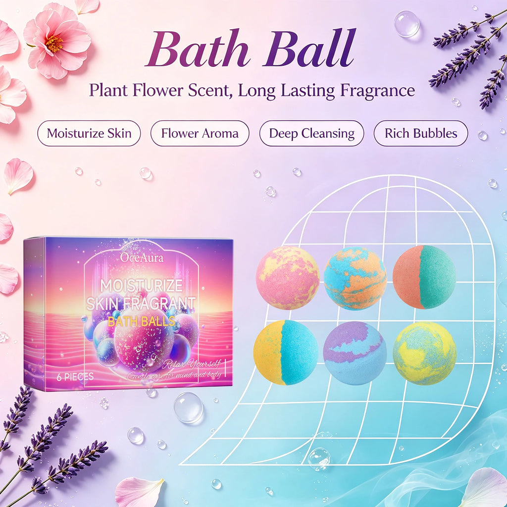 OceAura Bath Bomb Gift Set – Moisturizing Botanical Bubble Balls
