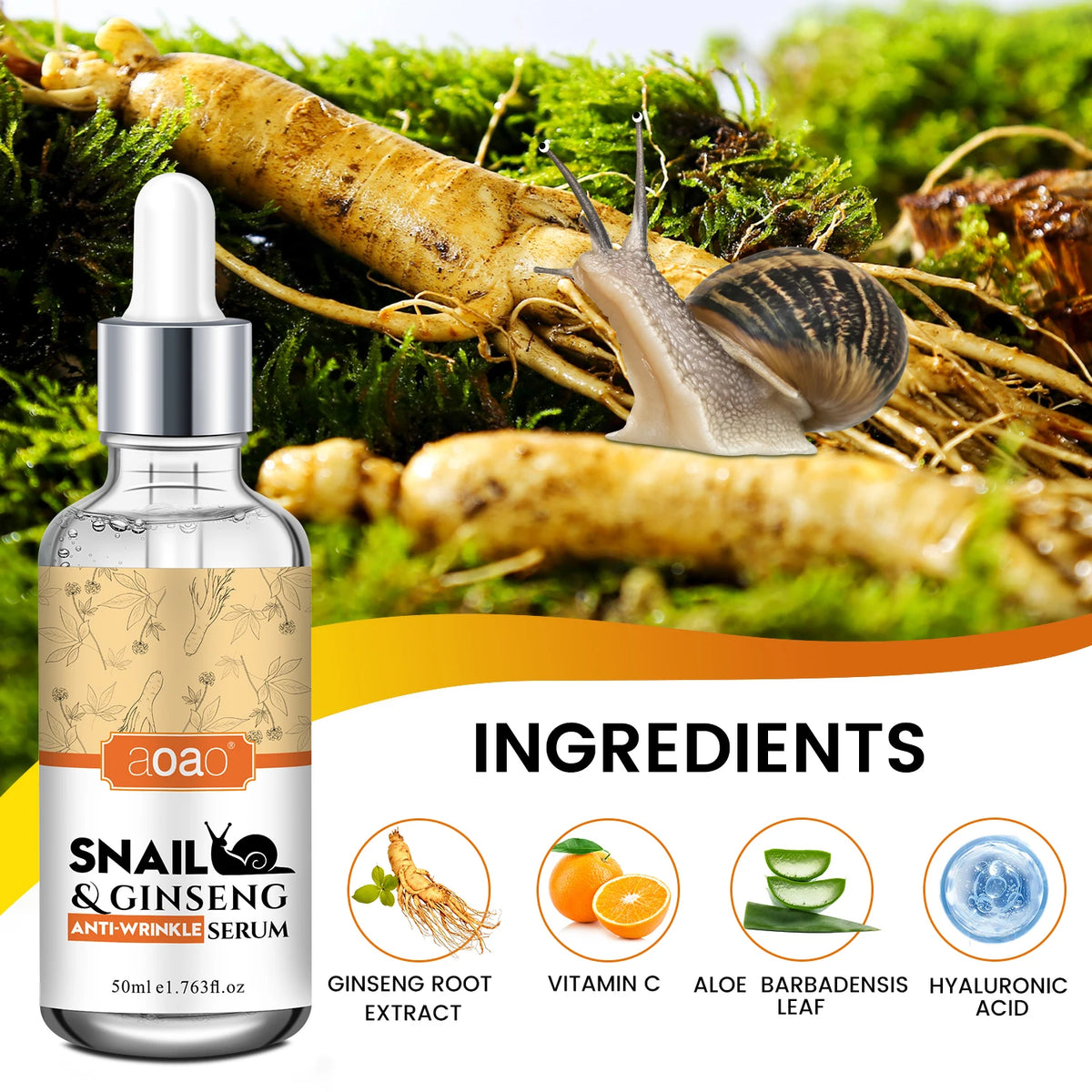 Snail Mucin Face Serum with Ginseng & Vitamin E | Moisturizing