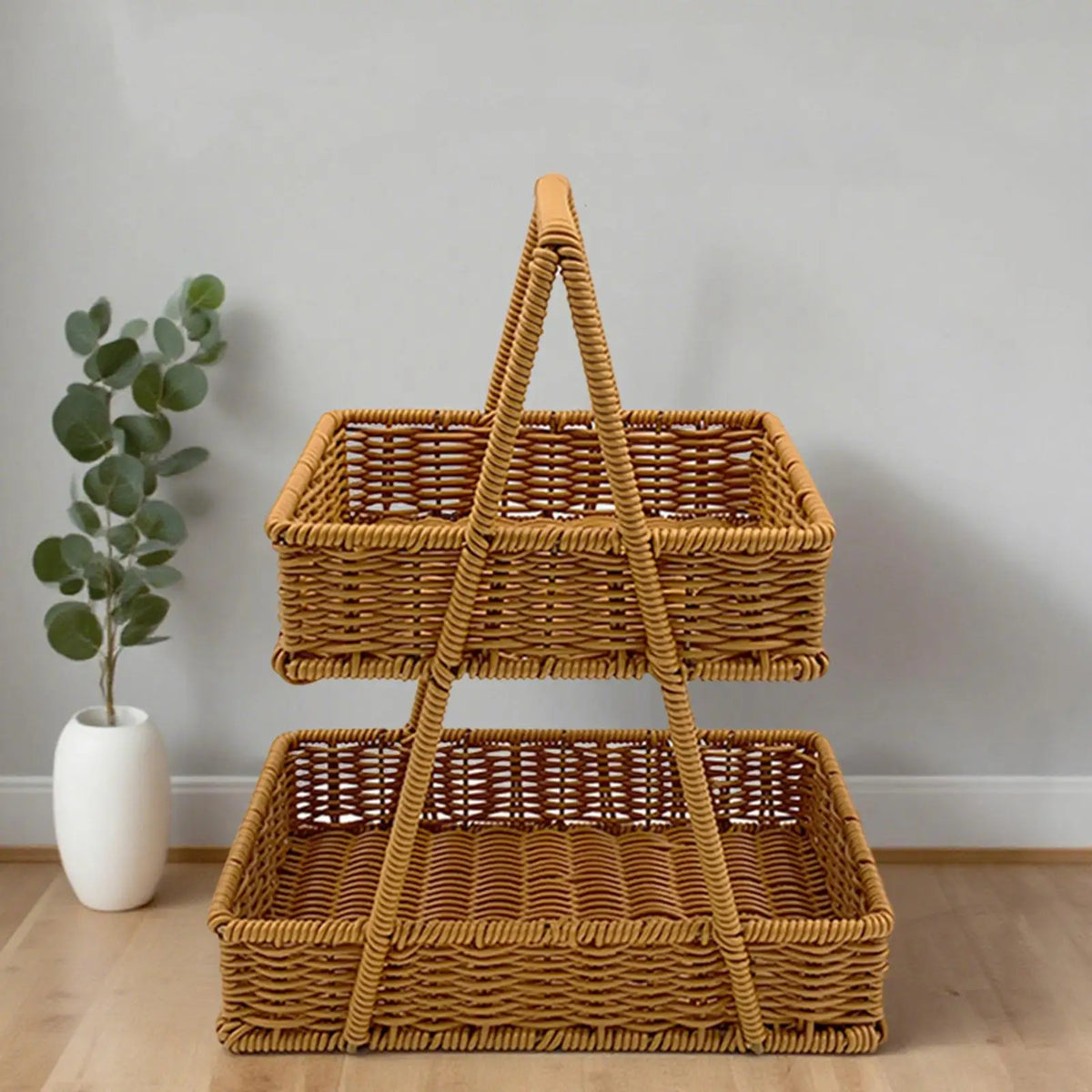 Woven Basket Countertop Organizer with Handle – 2-Tier