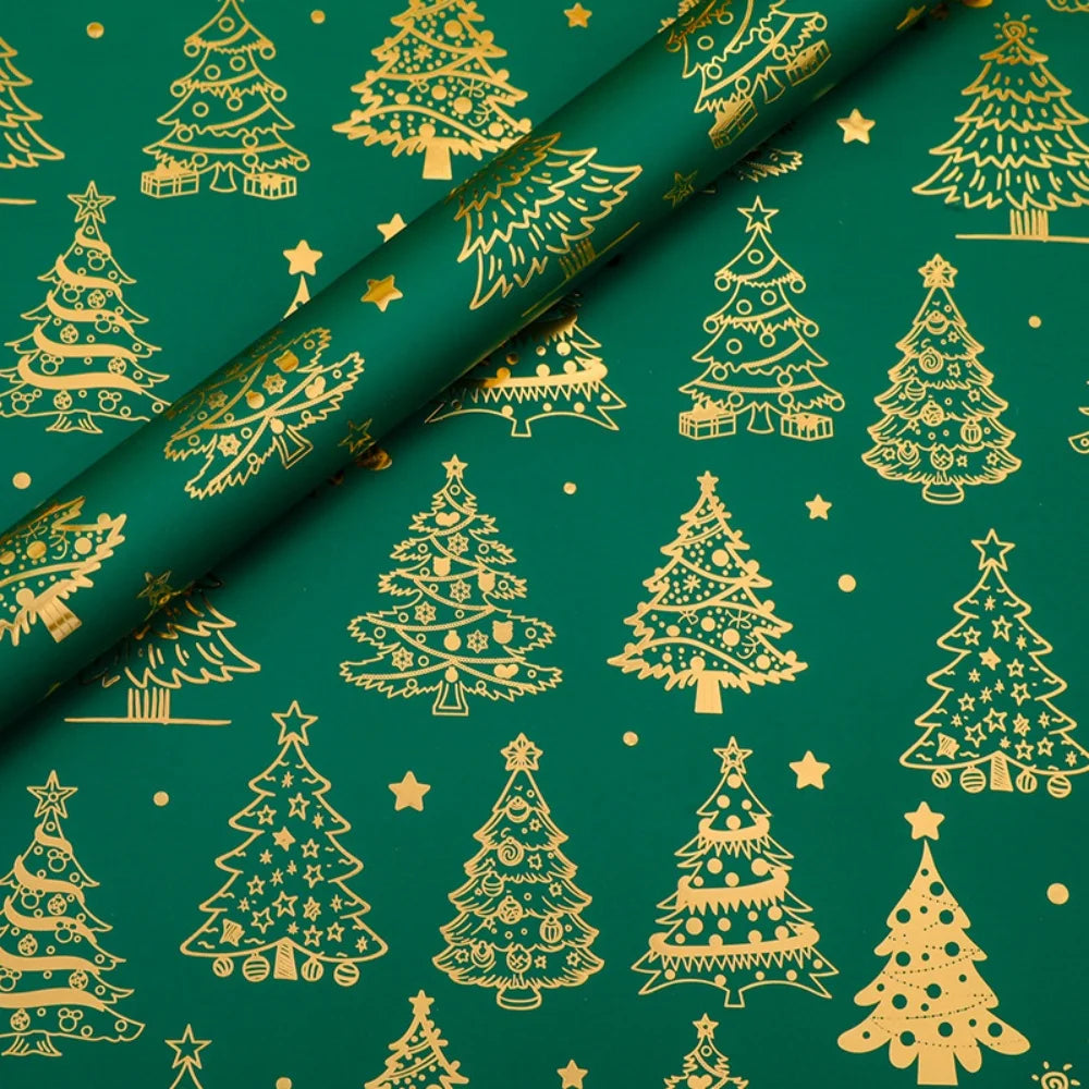 Gold Foil Christmas Wrapping Paper 50x70cm | Snowflake & Tree