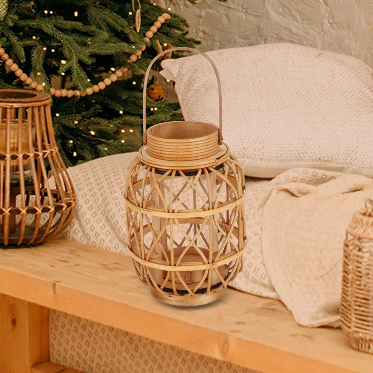 Woven Bamboo Rattan Candle Holder | Rustic Farmhouse Décor