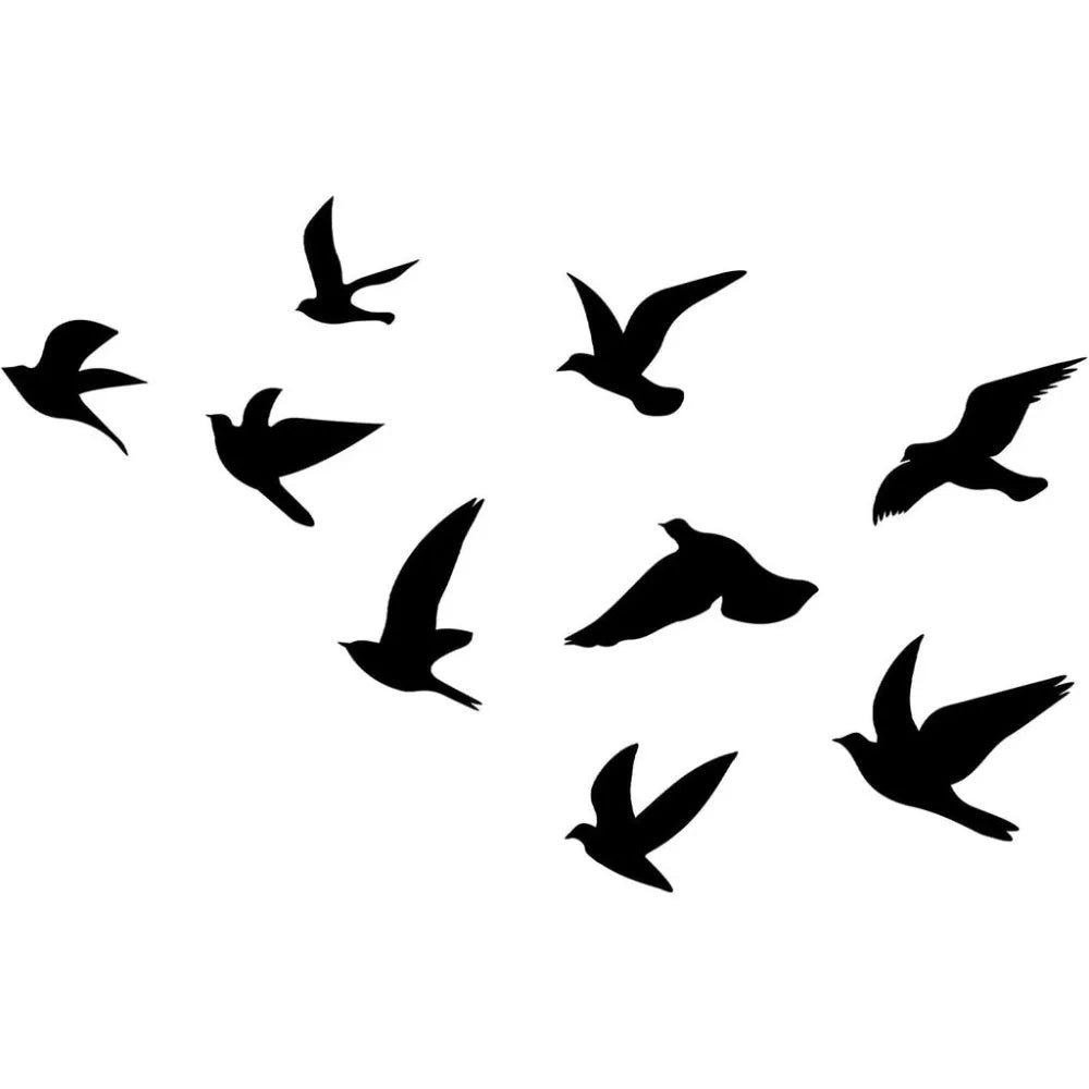 9-Piece Black Birds Wall Decals – Flying Bird Vinyl Stickers