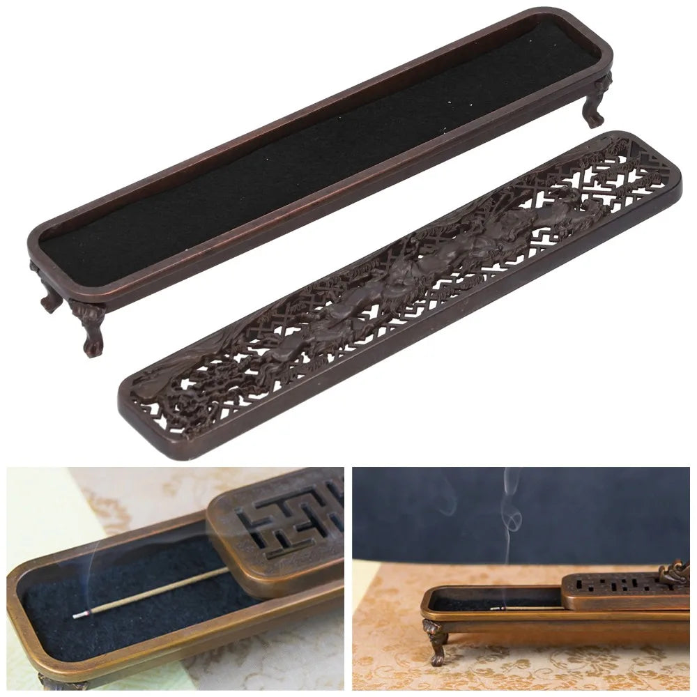 Brass Alloy Antique Incense Burner Box Set – 3pcs Spill-Proof