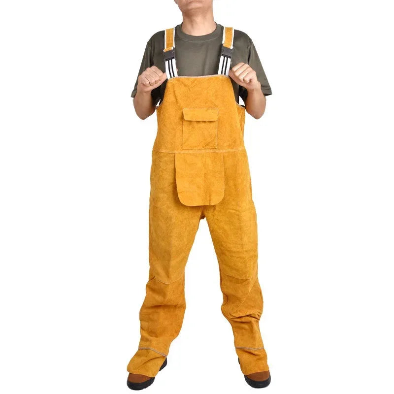 Men's Flame Retardant Leather Welding Bib Overall Coverall