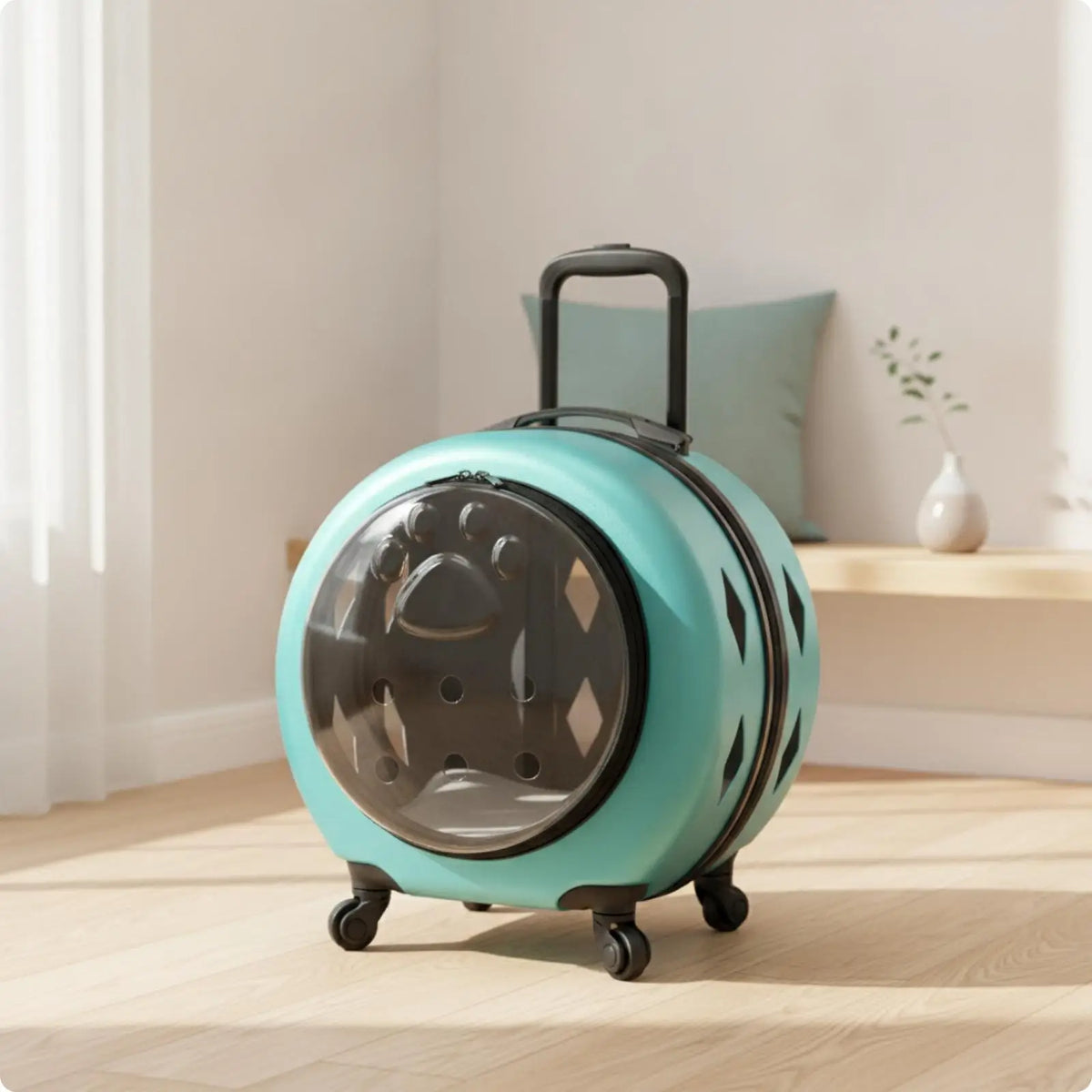 Wheeled Transparent Hard-Sided Pet Carrier Suitcase for Cats & Dogs