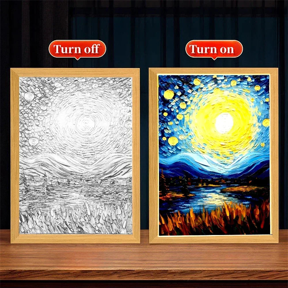 Van Gogh Starry Sky LED Light Painting – Wall Art Night Lamp