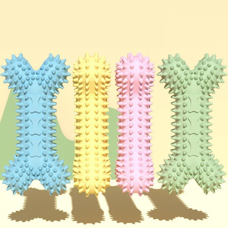 Spiky Rubber Dog Chew Toys – Bone & Ball Teething Set
