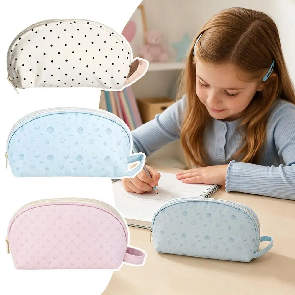 Polka Dot Shell Pencil Case – Large Canvas Stationery Pouch