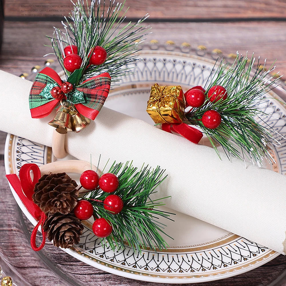 Christmas Napkin Rings – Pine Cone, Bow & Berry Holiday Decor