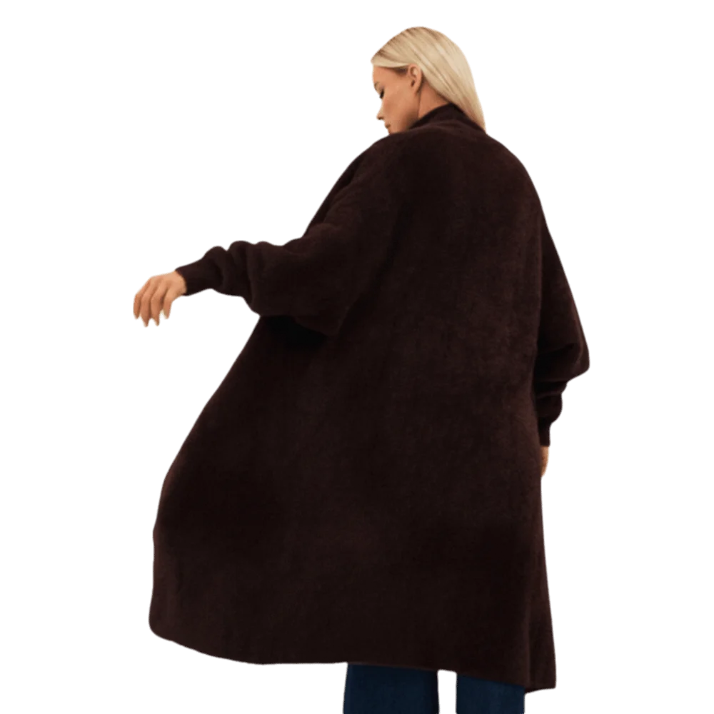 Women's Long Fuzzy Open Front Cardigan – Cozy Knit Coat