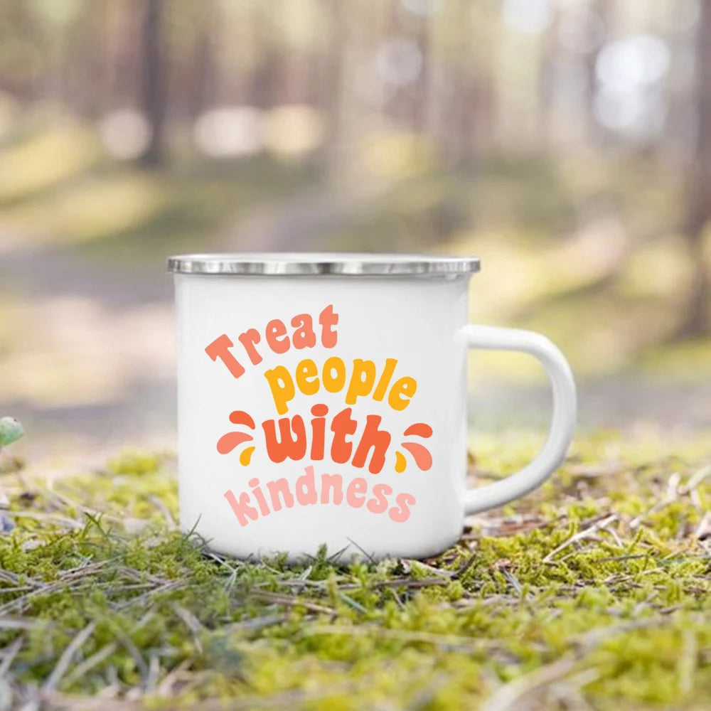 Treat People with Kindness Vintage Enamel Coffee Mug