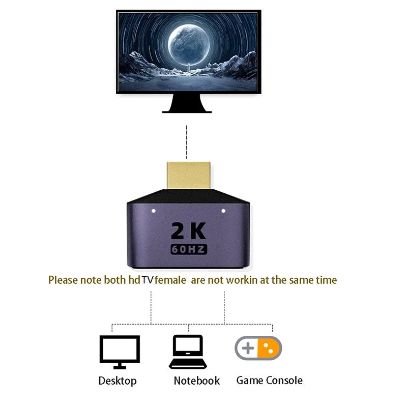 HDMI Splitter Adapter HUB 1-to-2 | 2K 1080P Male to Female