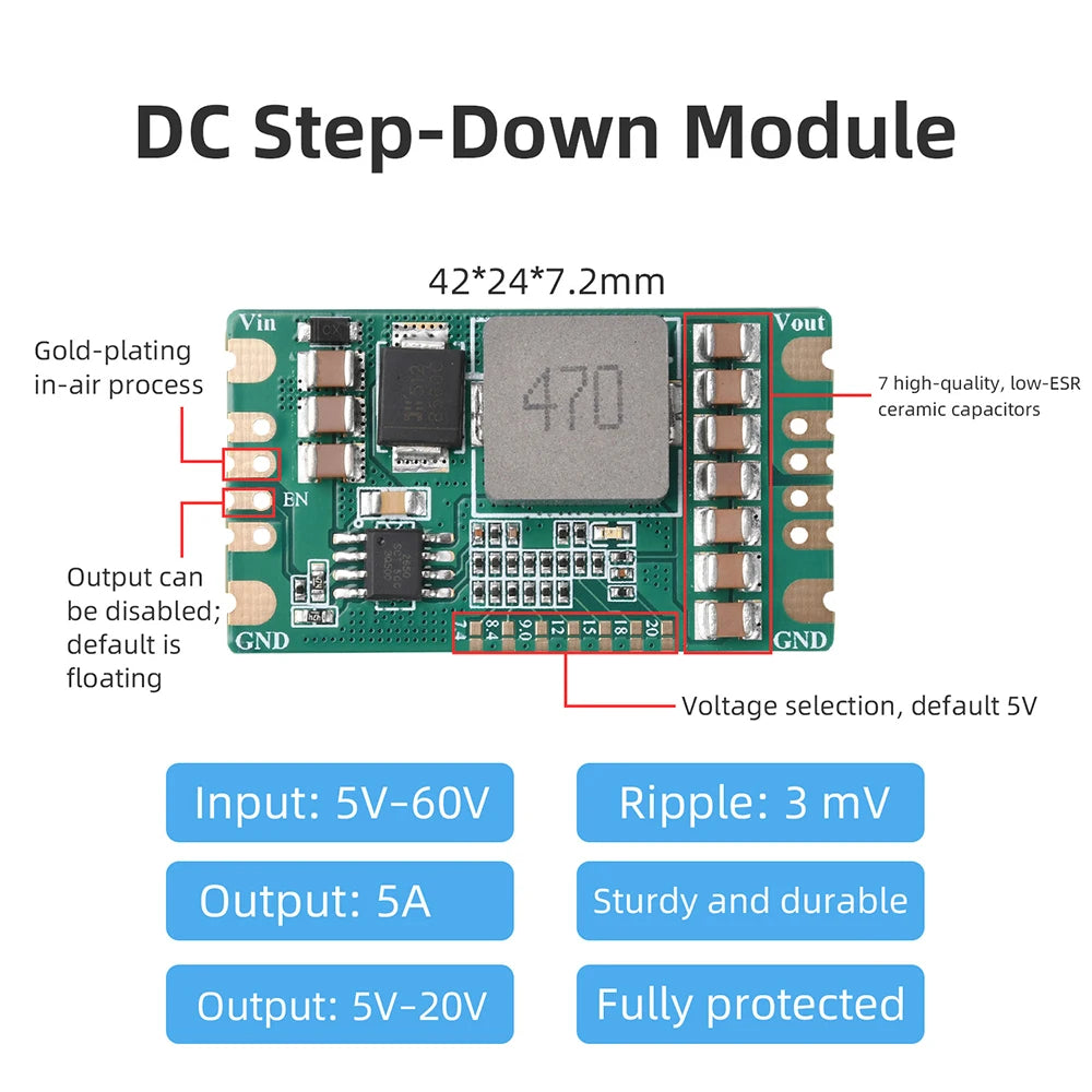 DC-DC Step-Down Buck Module 5–60V Input, 5A Adjustable Output