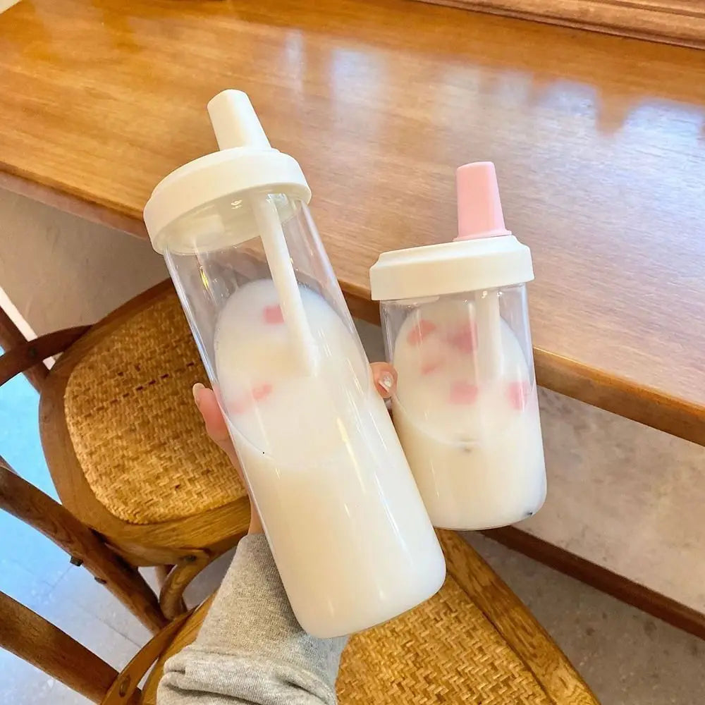 Large Transparent Straw Cup with Lid – 500ml & 850ml Reusable