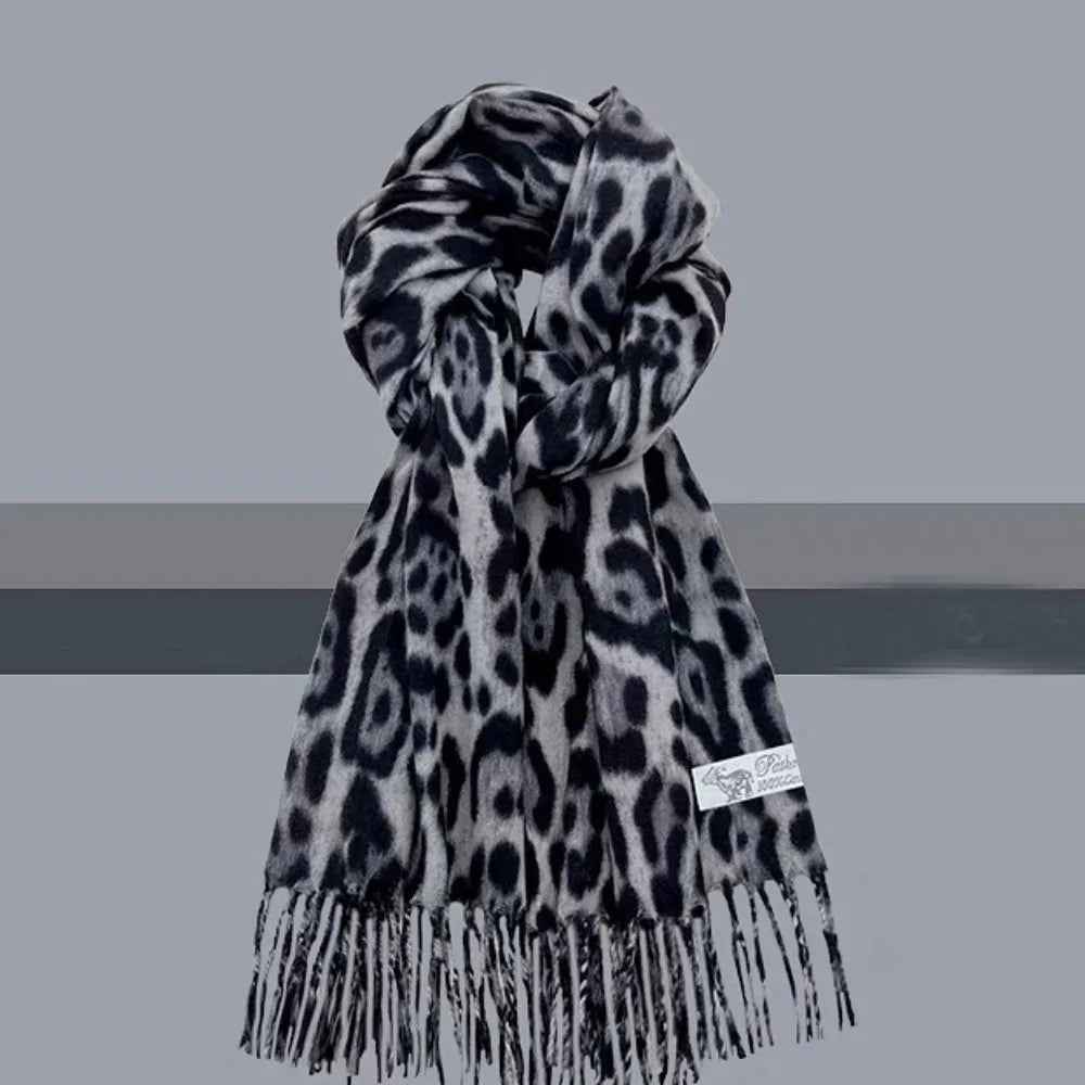 Women's Leopard Tassel Shawl | Imitation Cashmere Winter Scarf