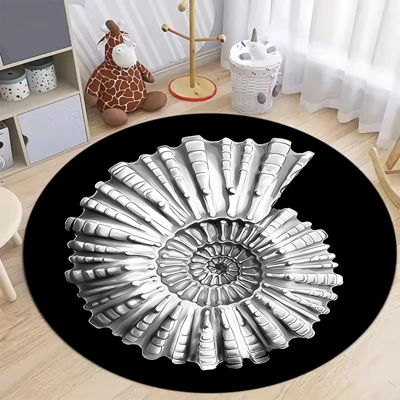 Round Seashell Area Rug – Soft Non-Slip Coastal Ocean Carpet