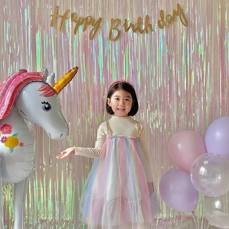 Candy-Color Rainbow Rain Curtain | Birthday Party Photo Backdrop