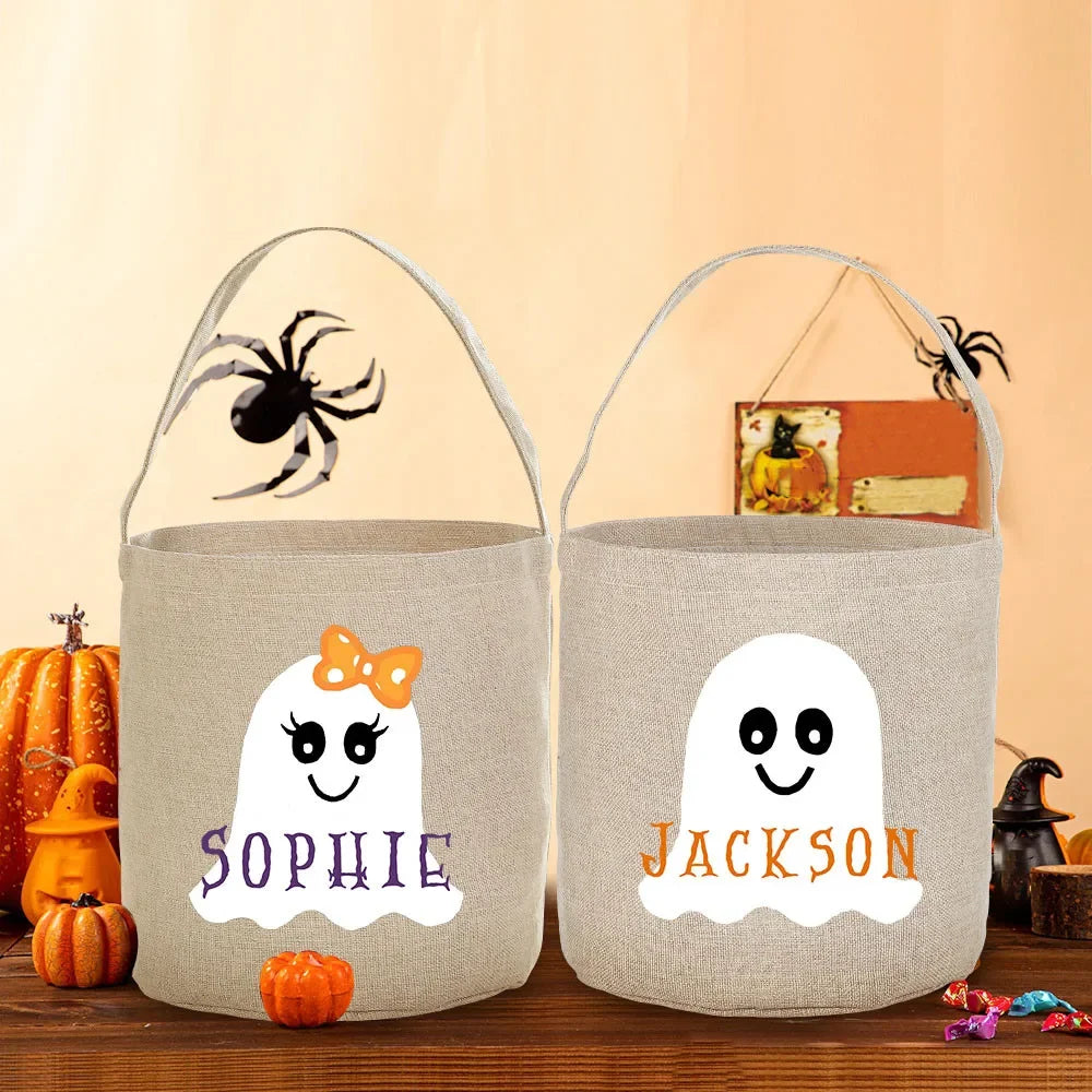 Personalised Halloween Trick or Treat Bag – Ghost Bat Tote