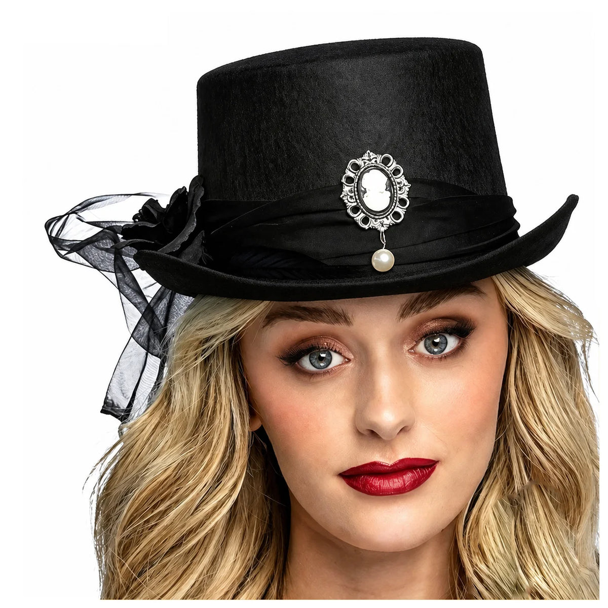Gothic Top Hat | Black Lace Retro Costume Hat Halloween