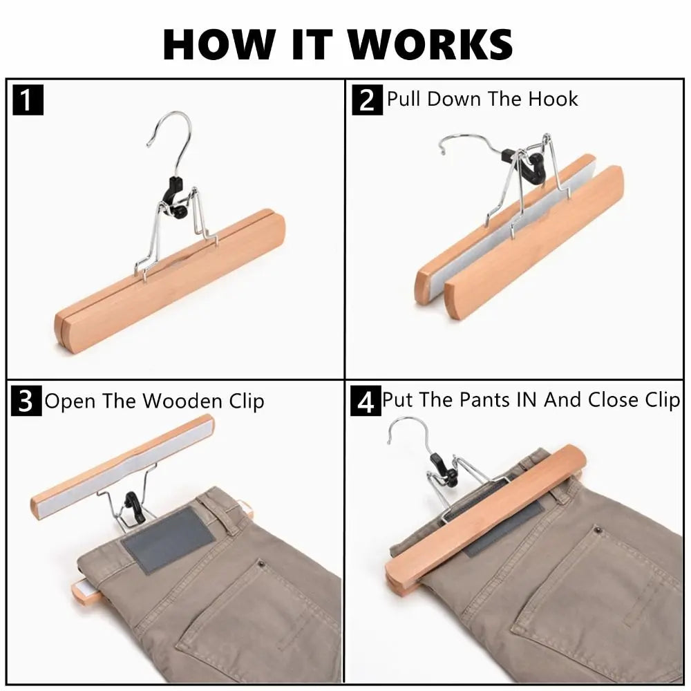 Wooden Skirt & Pants Hanger – Non-Slip Retro Closet Hook