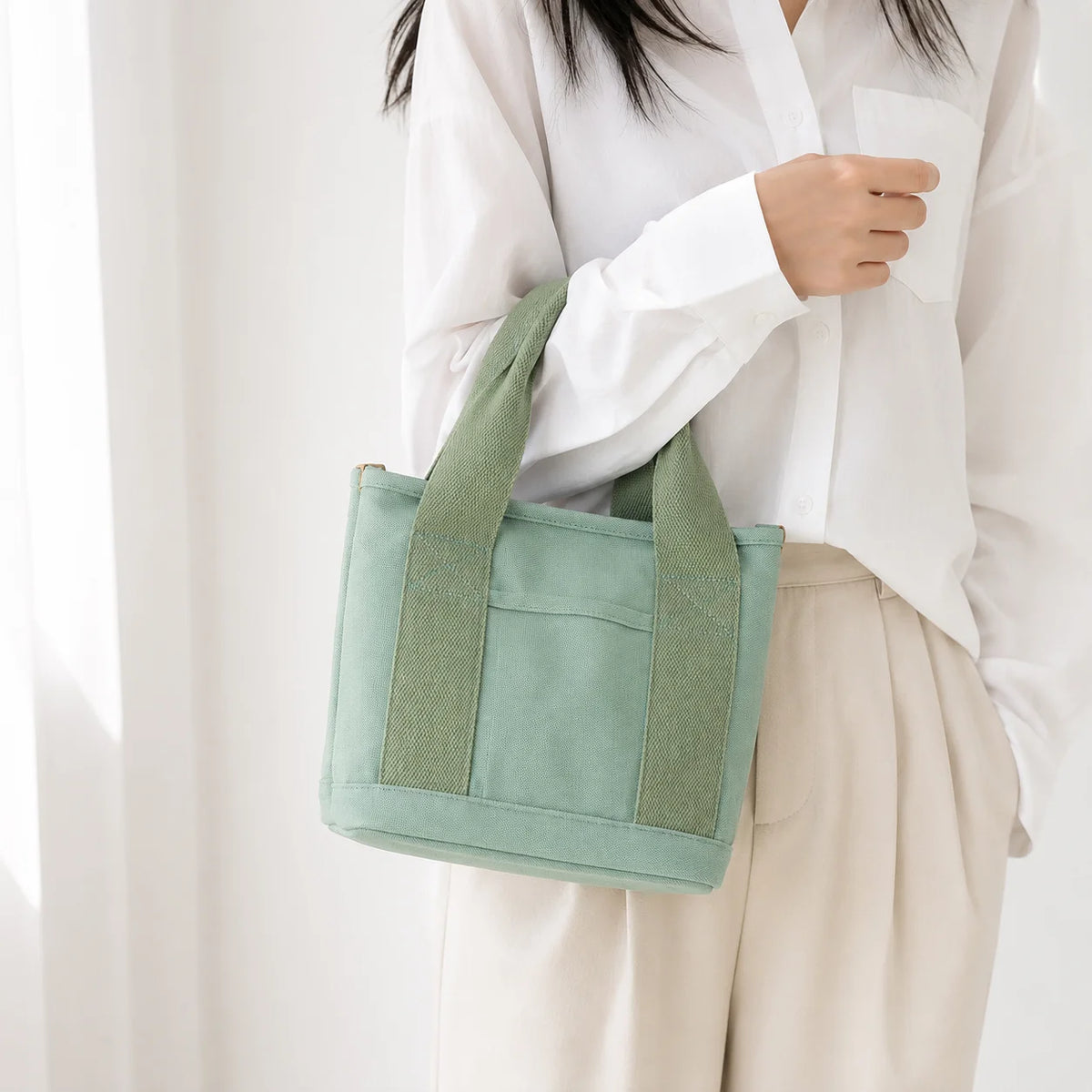 Women's Small Canvas Tote Bag – Zippered Multi-Compartment
