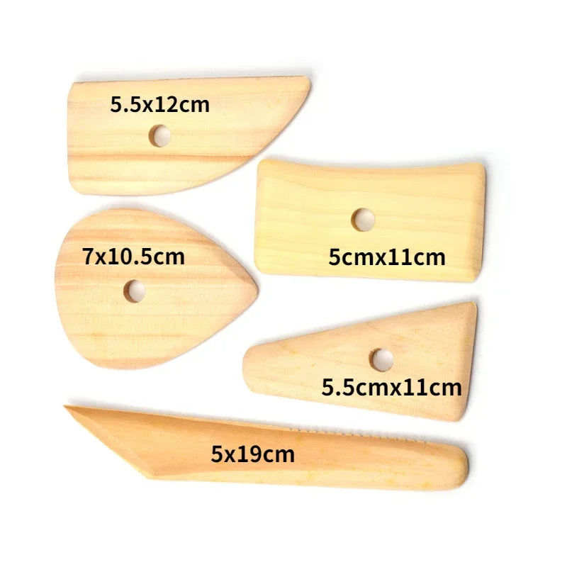 5-Piece Wooden Potter's Rib Set – Clay & Ceramics Sculpting Tools
