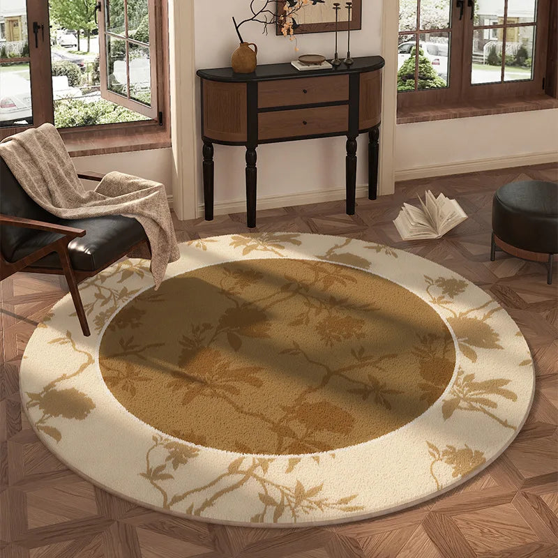 Round Olive Green Floral Area Rug – Vintage Botanical Carpet