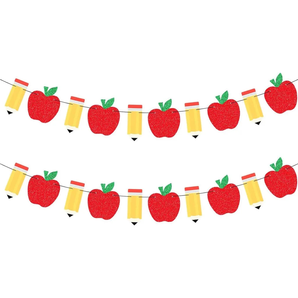 Glitter Gold Back to School Bunting Banner Set – 2 Pack