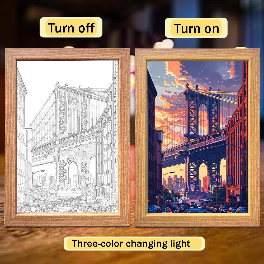 USB LED City Night Scene Light Picture – Wood Frame Wall Art