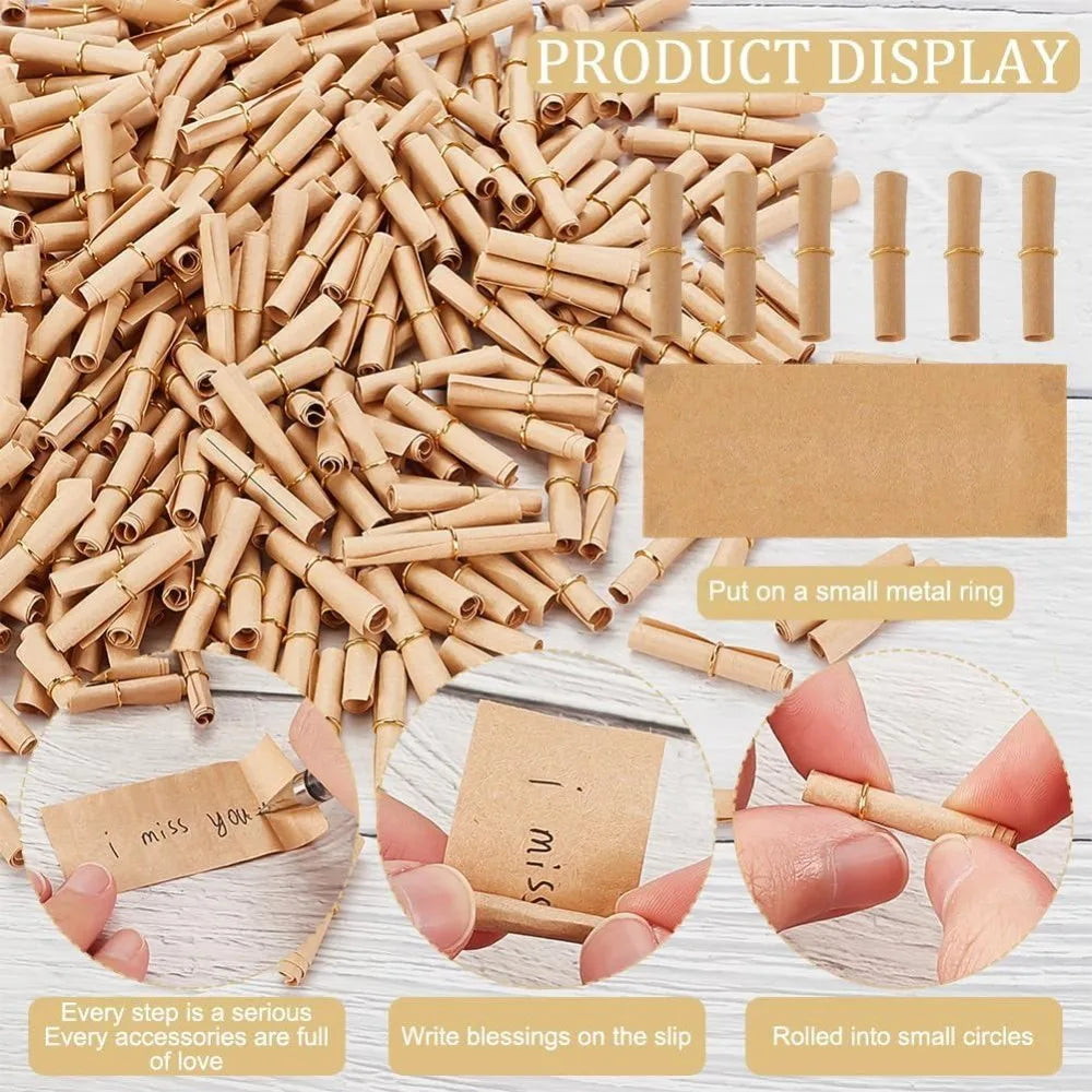 400-Pack Mini Vintage Paper Scrolls with Jump Rings – Writable