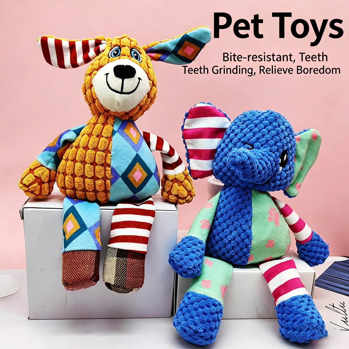 Squeaky Animal Plush Dog & Cat Chew Toy – Bite Resistant
